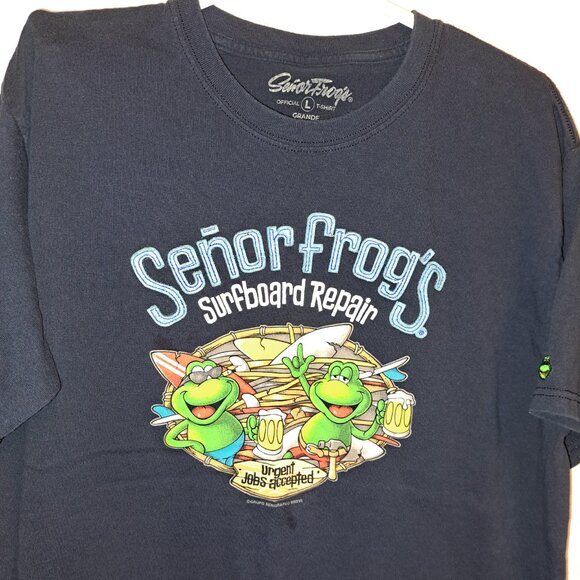 Senor Frog’s (Surfboard Repair) Navy Blue Large  Short Sleeve T Shirt - Picture 1 of 9